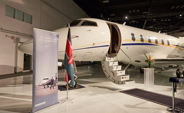 Challenger 350 private jet interior with leather seating